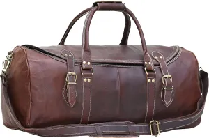 Wide Zippered Leather Duffle Bag