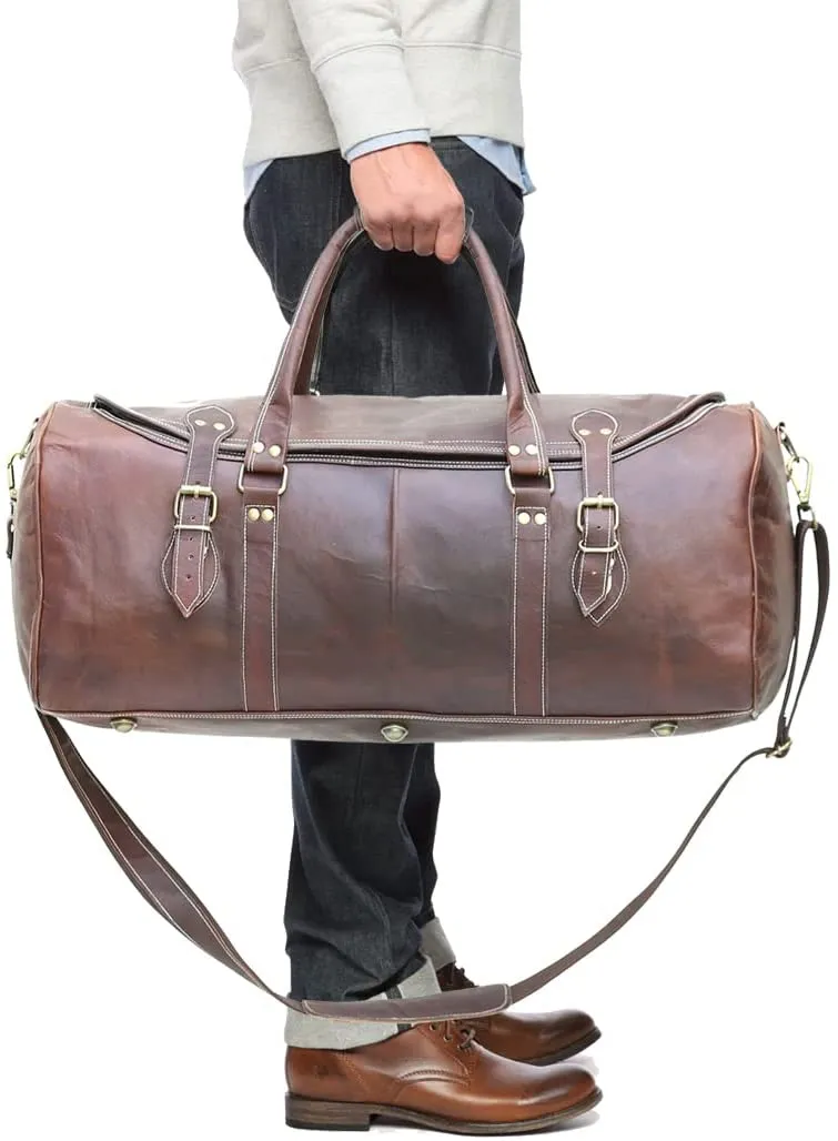 Wide Zippered Leather Duffle Bag