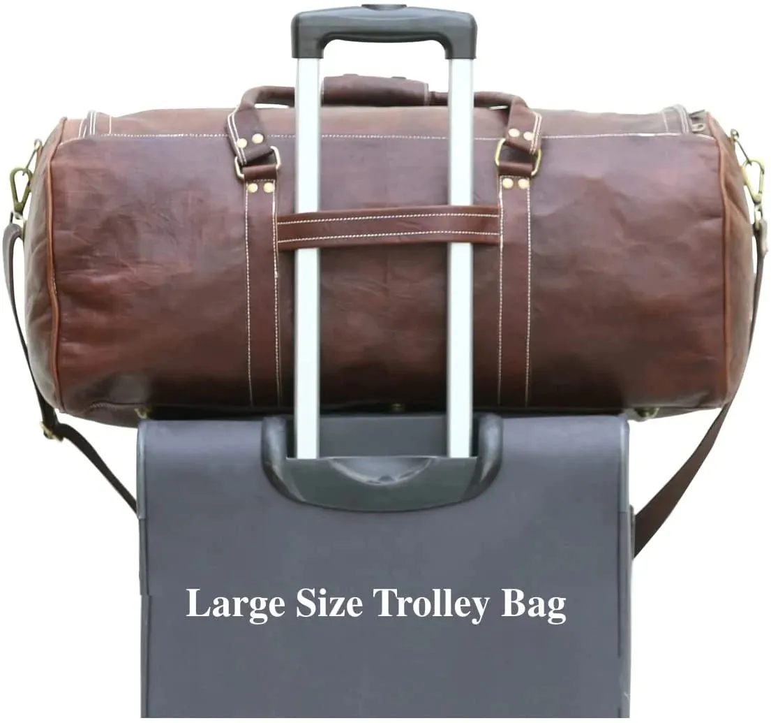 Wide Zippered Leather Duffle Bag