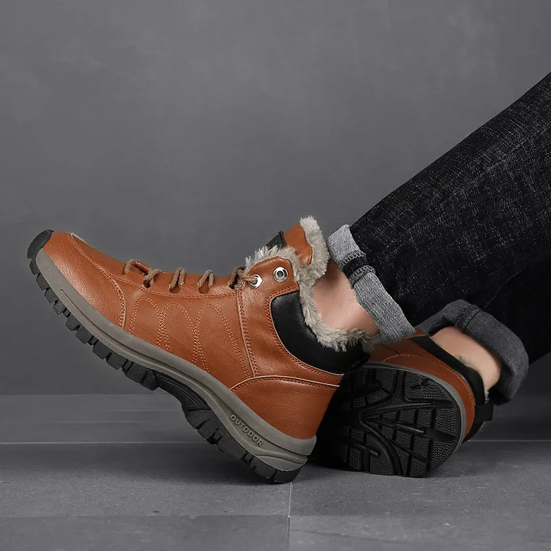 Winter Boots For Men Warm Leather Shoes With Plush