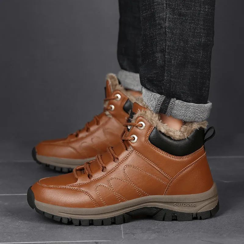 Winter Boots For Men Warm Leather Shoes With Plush