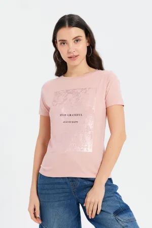 Women Pink Foil Printed T-Shirt