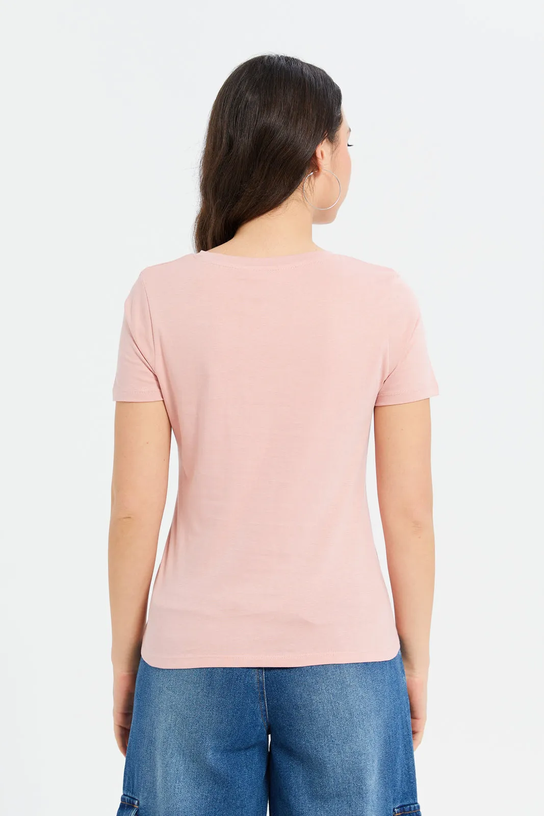 Women Pink Foil Printed T-Shirt