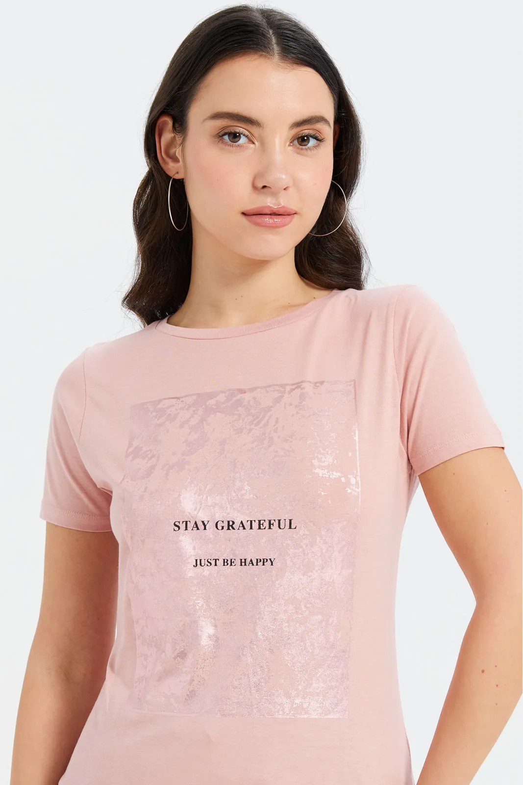 Women Pink Foil Printed T-Shirt