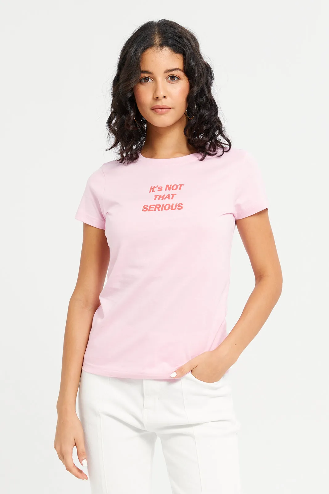 Women Pink Serious Printed T-Shirt