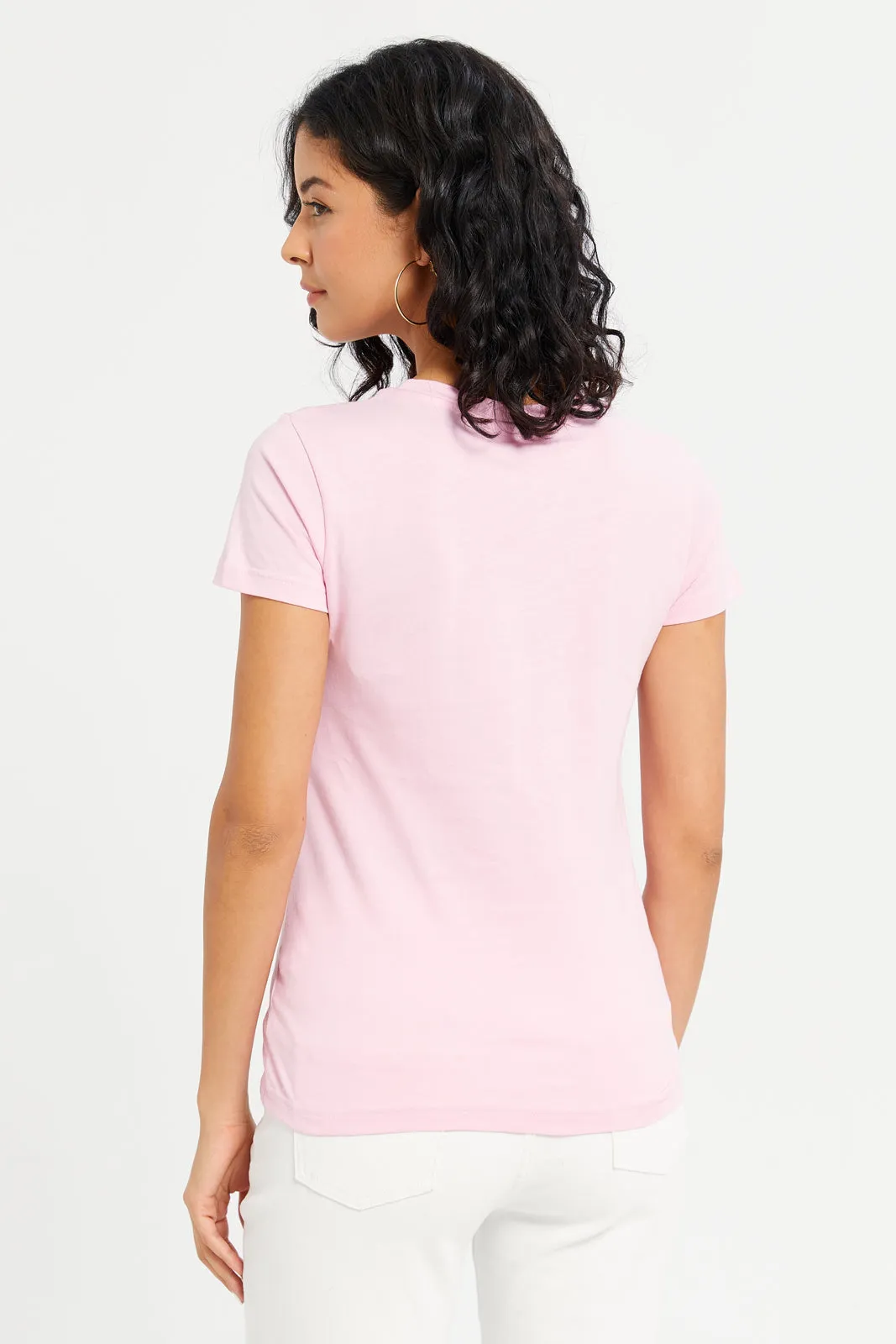 Women Pink Serious Printed T-Shirt