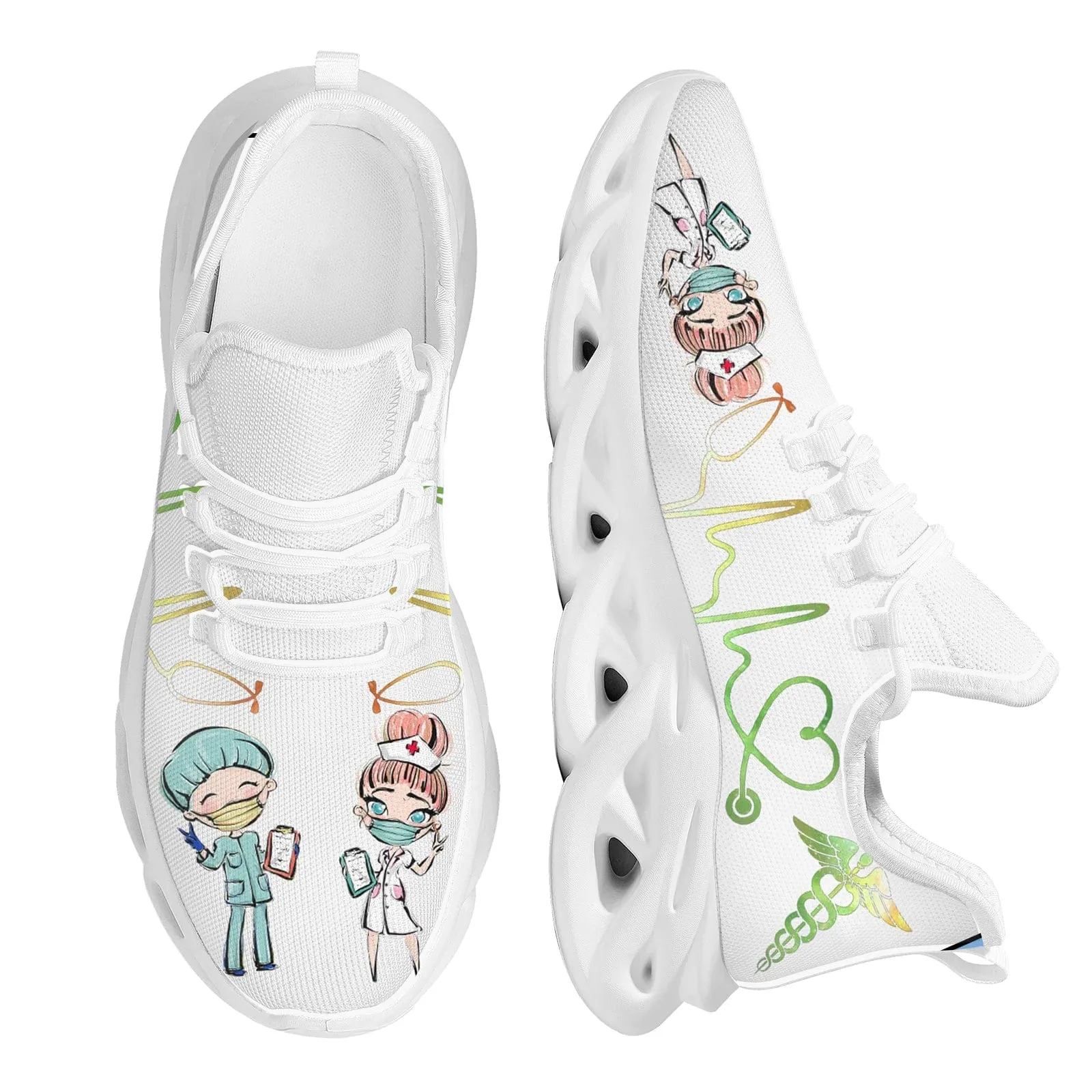 Women White Nursing Shoes Cute Cartoon Nurse Doctor Healthcare Brand Design Ladies Mesh Flats Sneakers