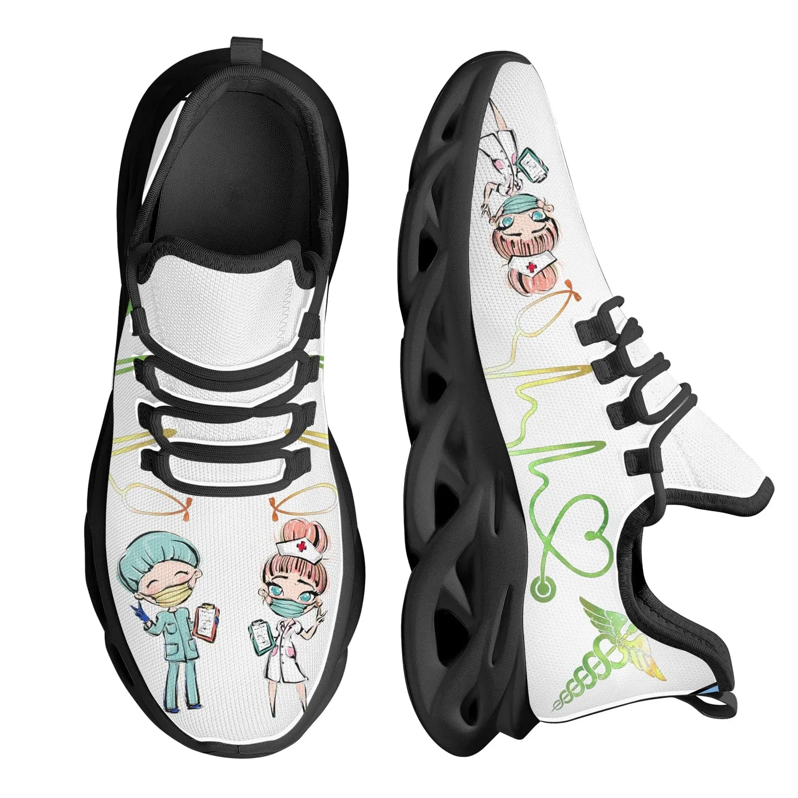 Women White Nursing Shoes Cute Cartoon Nurse Doctor Healthcare Brand Design Ladies Mesh Flats Sneakers