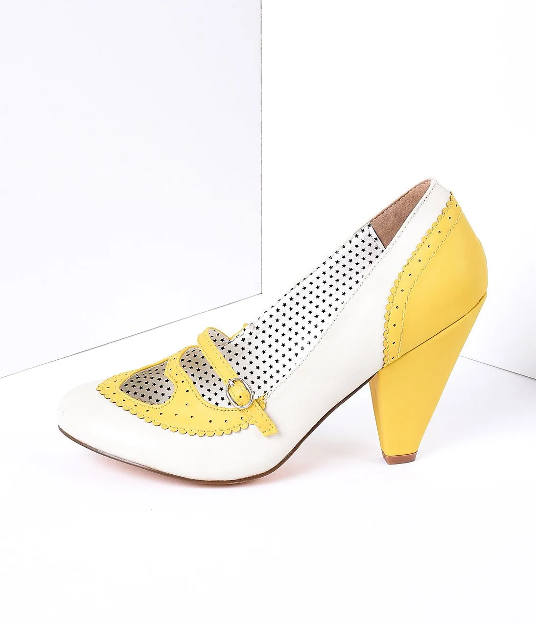 Yellow & Cream Poppy Heart Spectator Heels