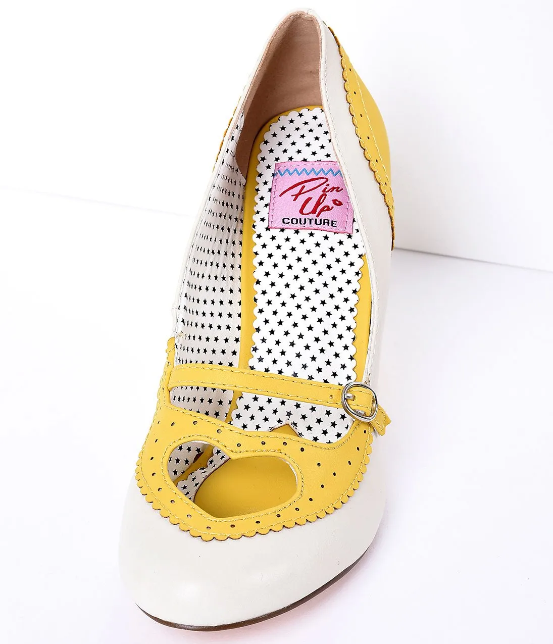 Yellow & Cream Poppy Heart Spectator Heels